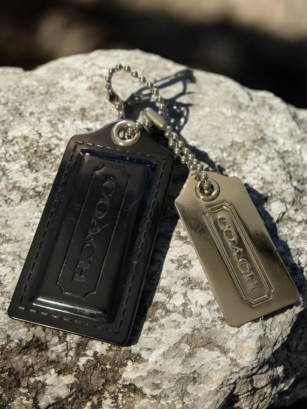 Coach EUC! Black Leather and Silver-Tone Double Hangtags